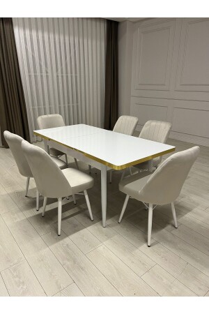 Ausziehbares Esstisch-Set, MDF-Tisch-Set, Weißgold, Wohnzimmer- und Küchentisch-Set, Bgl009, TYC24RV5UN169443490727523 - 4