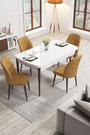 Ausziehbares Küchentisch-Set aus MDF-Holzbeinen der Rio-Serie / weißer Tisch 4 Cappucino-Stühle RIOBYZCVZ29 - 1
