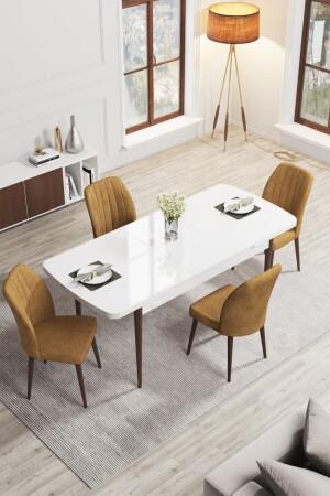Ausziehbares Küchentisch-Set aus MDF-Holzbeinen der Rio-Serie / weißer Tisch 4 Cappucino-Stühle RIOBYZCVZ29 - 2