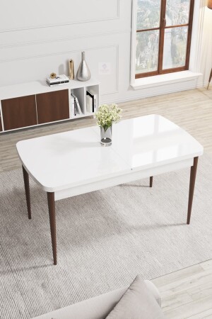 Ausziehbares Küchentisch-Set aus MDF-Holzbeinen der Rio-Serie / weißer Tisch 4 Cappucino-Stühle RIOBYZCVZ29 - 3
