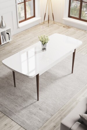 Ausziehbares Küchentisch-Set aus MDF-Holzbeinen der Rio-Serie / weißer Tisch 4 Cappucino-Stühle RIOBYZCVZ29 - 4