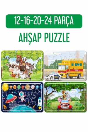 Autorennen – Niedliche Tiere – Meeresbewohner – Heimspiel-Holzpuzzle-Set mit 4 Stück - 1