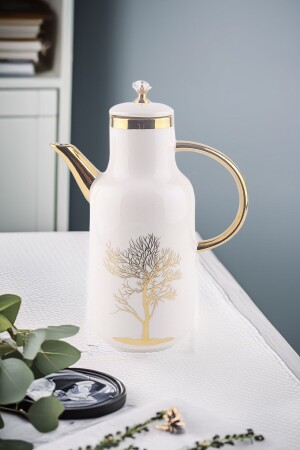 (MNZ-Autumn Gold) تفاصيل (Porcelain Oil Pot) كأس الخل الصالح مع نمط شجرة الحياة والغطاء البلورية - Vadi