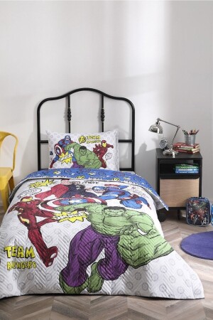 Avengers Team Disney Lisanslı Lastikli Fitted Çarşaf Kapitone Tek Kişilik Nevresim Takımı pdr-avengersteam11 - 2