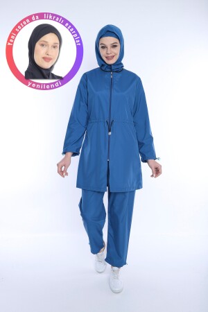 Aviator Blue 4-teiliger Hijab-Badeanzug mit vollständiger Abdeckung, wasserabweisend, schnell trocknend, verstellbarer Reißverschluss, TMS1011 - 1