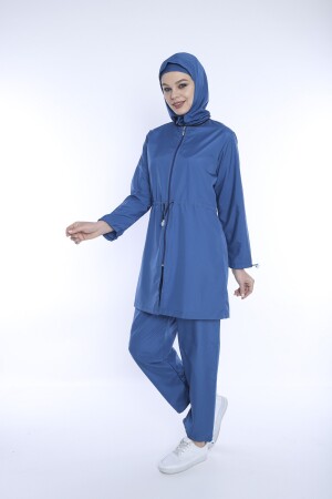 Aviator Blue 4-teiliger Hijab-Badeanzug mit vollständiger Abdeckung, wasserabweisend, schnell trocknend, verstellbarer Reißverschluss, TMS1011 - 2