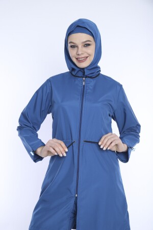 Aviator Blue 4-teiliger Hijab-Badeanzug mit vollständiger Abdeckung, wasserabweisend, schnell trocknend, verstellbarer Reißverschluss, TMS1011 - 3