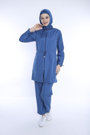 Aviator Blue 4-teiliger Hijab-Badeanzug mit vollständiger Abdeckung, wasserabweisend, schnell trocknend, verstellbarer Reißverschluss, TMS1011 - 5