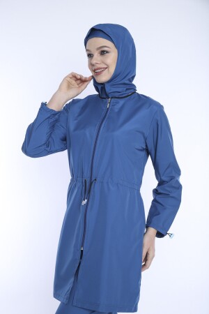 Aviator Blue 4-teiliger Hijab-Badeanzug mit vollständiger Abdeckung, wasserabweisend, schnell trocknend, verstellbarer Reißverschluss, TMS1011 - 6