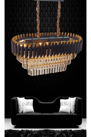 Avizade Zamira 75x35 Cm Kristal Taşlı 3 Katlı Yemek Masası Üstü Lüks Avize 6 Lı (black-gold) 75X356 - 4