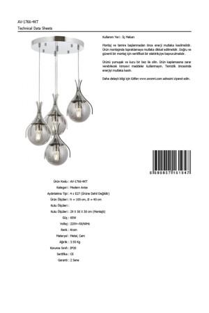 Avonnı Av-60161-4kt verchromter moderner Kronleuchter, E27, Metall, Glas, 40 cm AV-60161-4KT - 6