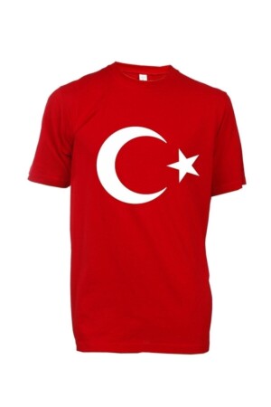 Ay Yıldızlı Türk Bayraklı Unisex Kırmızı T-shirt - 1