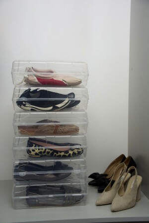 Ayakkabı Saklama Kutusu - Şeffaf Kadın Ayakkabı Kabı Organizer Kutusu 6 Adet - 2