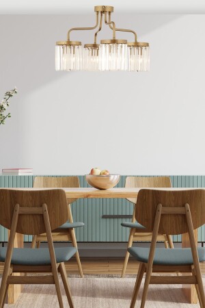 Ayan 4-teiliger Wohnzimmer-Kronleuchter aus Trommelkristall und Stein, modernes Design, Kristall, 3554-04-FR - 1