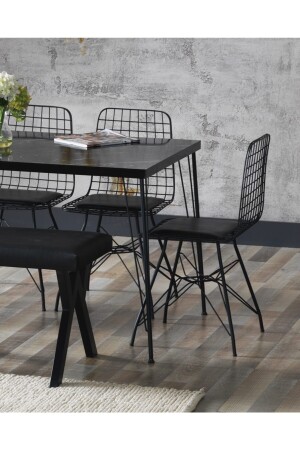 Aybüke Siyah Mermer Görünümlü Metal Ayaklı Mutfak Masası Ve Bench Takımı AYBÜKE80X120 - 2