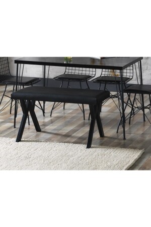 Aybüke Siyah Mermer Görünümlü Metal Ayaklı Mutfak Masası Ve Bench Takımı AYBÜKE80X120 - 3