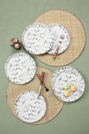 Ayçıl 6 Parça 6 Kişilik Porselen Pasta Servis Takımı 20 Cm 04PPO000024 - Porland