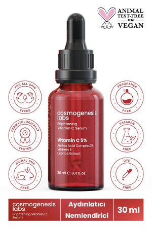 Aydınlatıcı C Vitamini Serum 30ml Vegan Ton Eşitleyici Pürüzsüzleştirici Nemlendirici (%5 Vitamin C) CGL100 - 2