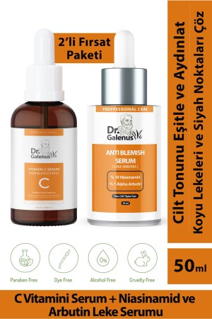 Aydınlatıcı Vitamin C Ve Koyu Leke Karşıtı Niacinamide & Arbutin Ikili Bakım Serum Seti (50 ML) - Dr. Galenus