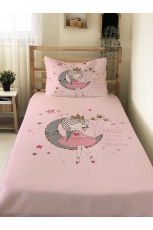 Aykız Desenli Bebek Ve Çocuk Baskılı Tek Kişilik Pike Takımı 160x230 Pembe 56173 - 2