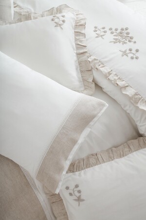 Ayliz King-Size-Bettbezug-Set, 100 % Bio-Baumwollsatin, handbestickt, Creme, 240 x 220 cm, NVRAYL220 x 240 - 4