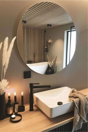 Ayna - Yuvarlak Ayna - Dekoratif Ayna - Banyo Aynası-konsol Aynası-45 cm Çapında - 1