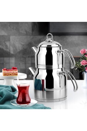 Ayperi Stahl-Teekanne, Metallgriff, Familiengröße, Teekanne, 1,50 l, Kanne 3 l, LNS-AYPERİ-MTL - Lines