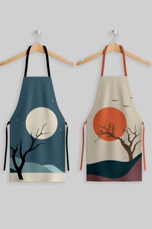 Ays Home Manzara Desenli Kumaş 2'Li Mutfak Önlüğü Seti (60X70) - Ayshome