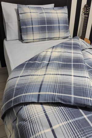 Ayt Blue Plaid 4-teiliges Bettbezug-Set mit elastischen Laken für eine einzelne Person (100 x 200 cm) - 1