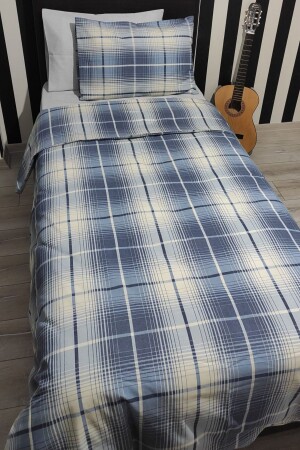 Ayt Blue Plaid 4-teiliges Bettbezug-Set mit elastischen Laken für eine einzelne Person (100 x 200 cm) - 4