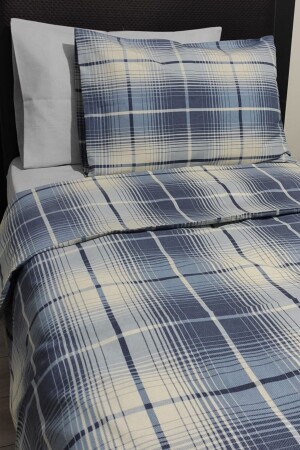 Ayt Blue Plaid 4-teiliges Bettbezug-Set mit elastischen Laken für eine einzelne Person (100 x 200 cm) - 5