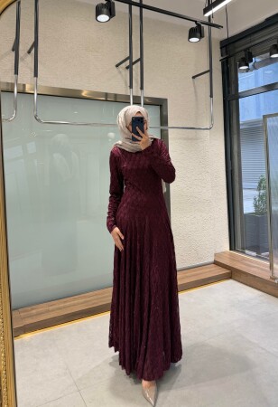 Azura Parlak Şık Elbise - Bordo - Nuuwears