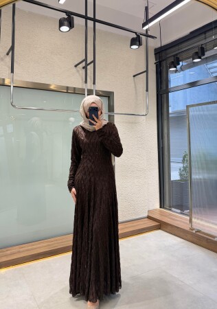 Azura Parlak Şık Elbise - Kahverengi - Nuuwears