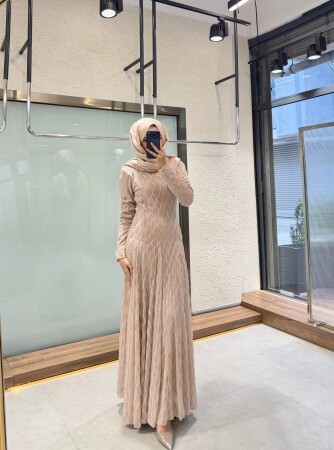 Azura Parlak Şık Elbise - Pudra - Nuuwears