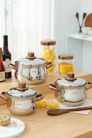Azure Indüksiyon Tabanlı 6 Parça Titanyum Çelik Tencere Seti Rose Gold 600.15.01.0682 - Emsan