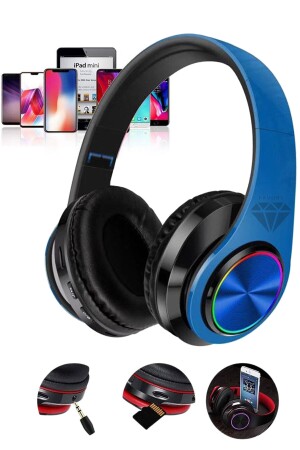 B39 Bluetooth-On-Ear-Kopfhörer, kabelloser On-Ear-Kopfhörer mit LED-Licht und Mikrofon, dunkelblauer b39-Over-Ear-Kopfhörer - 1