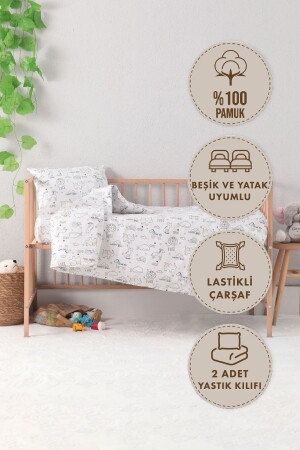 Baby %100 Pamuk Happy Bebek Nevresim Takımı - Beyaz - 1