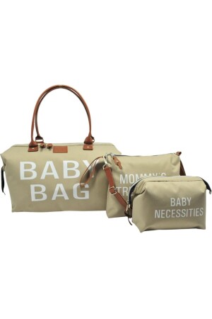 Baby Bag Tasarım 3 Lü Set Bej Anne Bebek Bakım Ve Kadın Çantası - 1