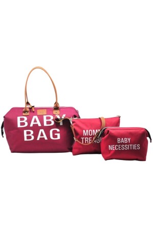 Baby Bag Tasarım 3 Lü Set Bordo Anne Bebek Bakım Ve Kadın Çantası - 2