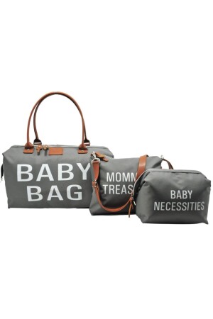 Baby Bag Tasarım 3 Lü Set Gri Anne Bebek Bakım Ve Kadın Çantası - 1