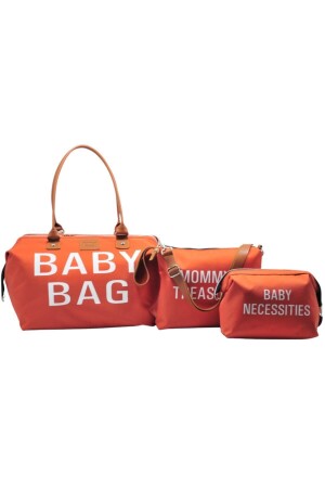 Baby Bag Tasarım 3 Lü Set Kiremit Anne Bebek Bakım Ve Kadın Çantası - 2