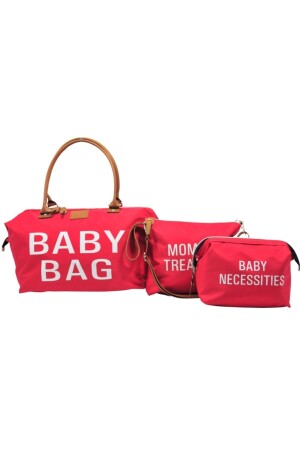 Baby Bag Tasarım 3 Lü Set Kırmızı Anne Bebek Bakım Ve Kadın Çantası - 1