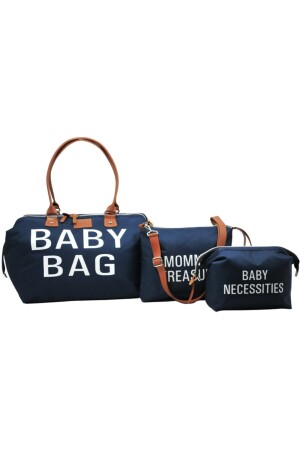 Baby Bag Tasarım 3 Lü Set Lacivert Anne Bebek Bakım Ve Kadın Çantası - 1