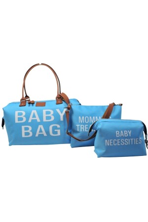 Baby Bag Tasarım 3 Lü Set Mavi Anne Bebek Bakım Ve Kadın Çantası - 1