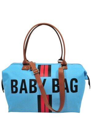 Baby Bag Tasarım Çizgili 3 Lü Set Mavi Anne Bebek Bakım Ve Kadın Çantası - 4