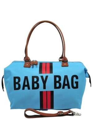 Baby Bag Tasarım Çizgili 3 Lü Set Mavi Anne Bebek Bakım Ve Kadın Çantası - 3