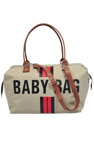 Baby Bag Tasarım Çizgili Bej Anne Bebek Bakım Ve Kadın Çantası - 1