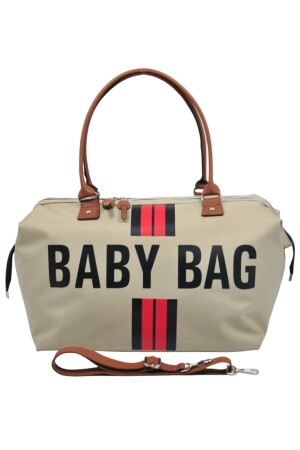 Baby Bag Tasarım Çizgili Bej Anne Bebek Bakım Ve Kadın Çantası - 4