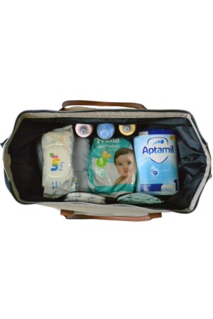 Baby Bag Tasarım Çizgili Bej Anne Bebek Bakım Ve Kadın Çantası - 7