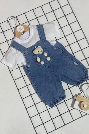 Baby-Doppel-Jeansoverall mit Teddybär-Spielzeug BEBECİ. 000324 - 2